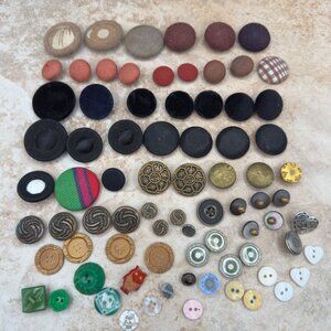 Vintage Mixed Button Lot Fabric Covered Metal Plastic Sewing Craft Variety